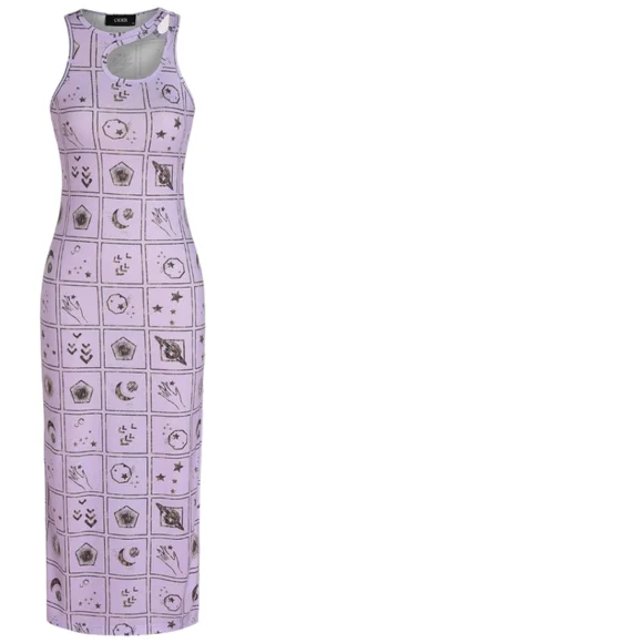 NWT Cider Halloween Graphic Cutout Sleeveless Maxi Dress Purple Side Slit Large - Picture 12 of 16